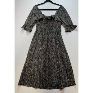 Zattcas Womens Off-Shoulder Floral Long Dress L Black & Yellow Smocked Chest